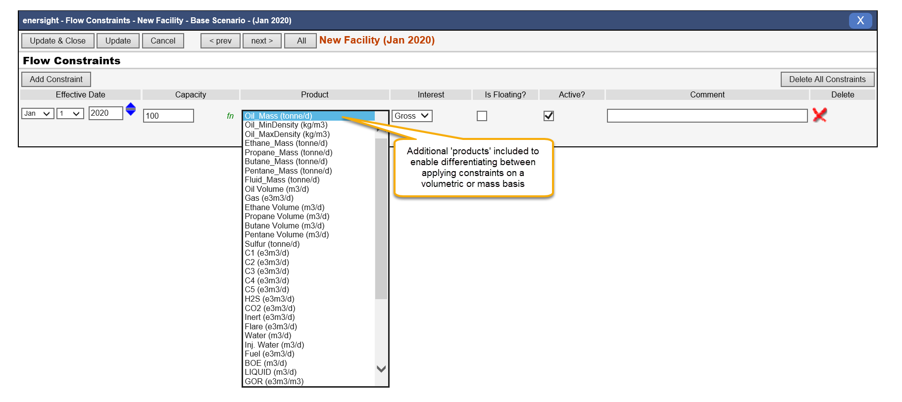 Additional products included to enable differentiating between applying constraints on a volumetric or mass basis