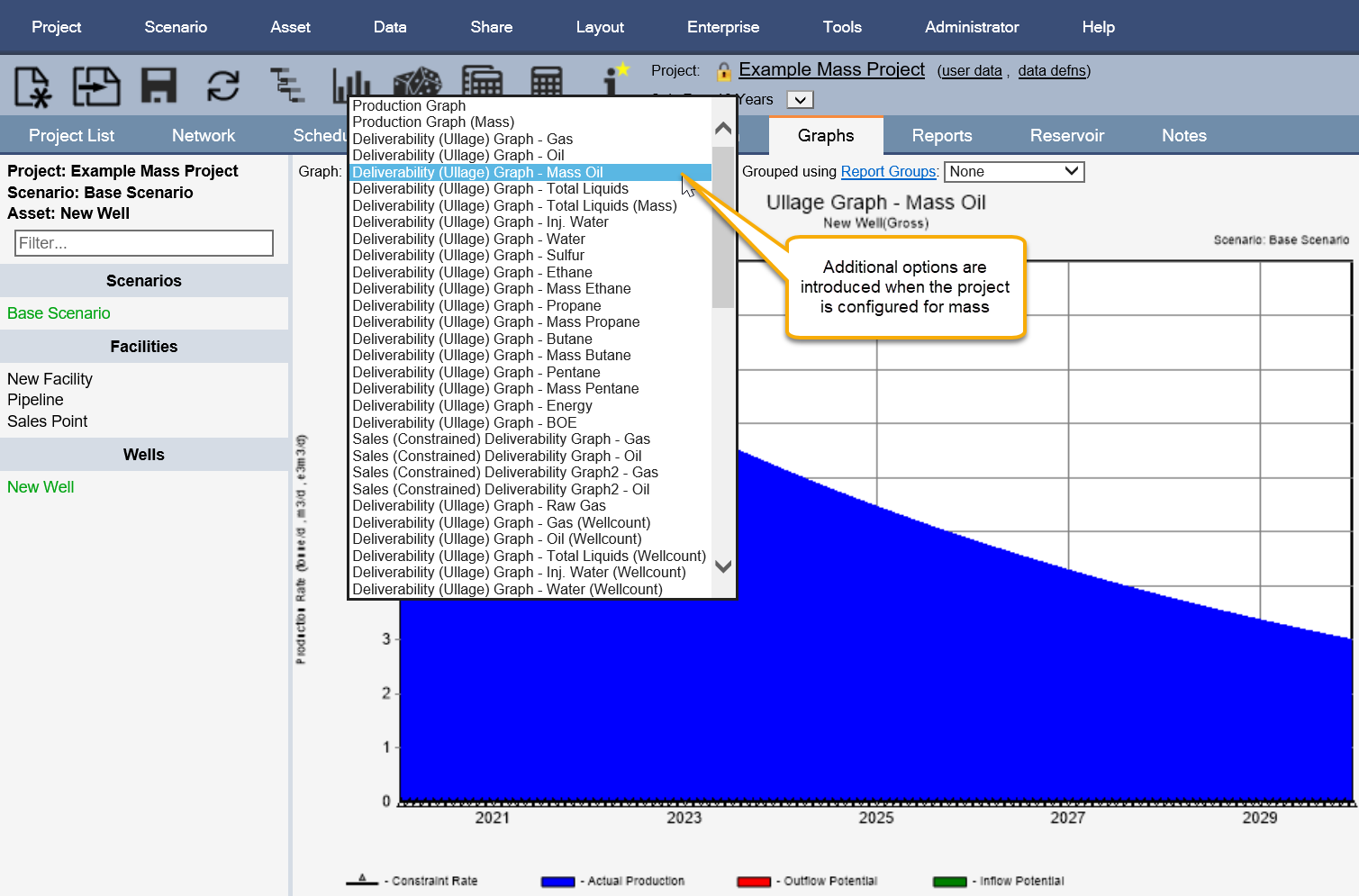 Addtional options are introuduced when the project is configured for mass