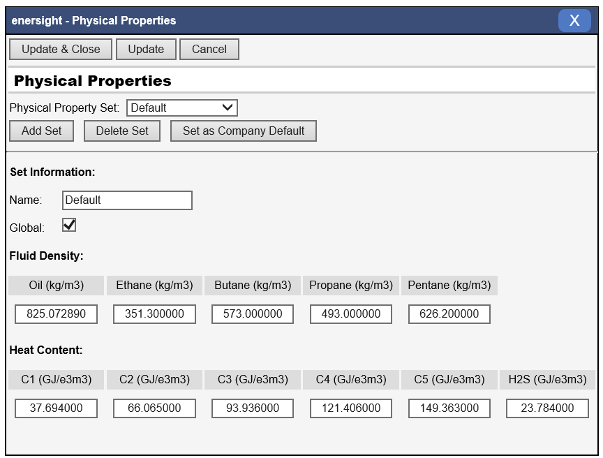 Physical Properties screen with Global option checked