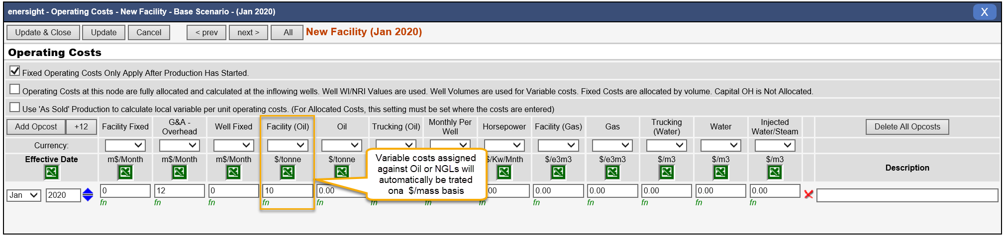 Variable costs assgned against Oil or NGLs will automatically be treated on a $/mass basis