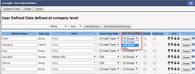 User defined data at company level