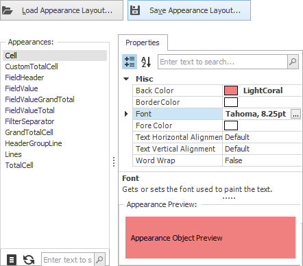 Saving an Appearance Layout