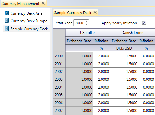The Currency Management screen
