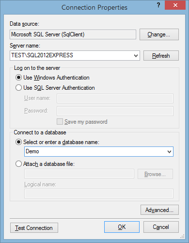 Connection Properties window