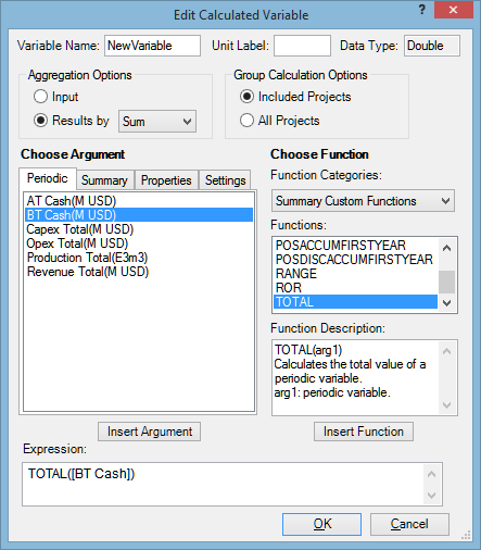 Edit Calculated Variable window