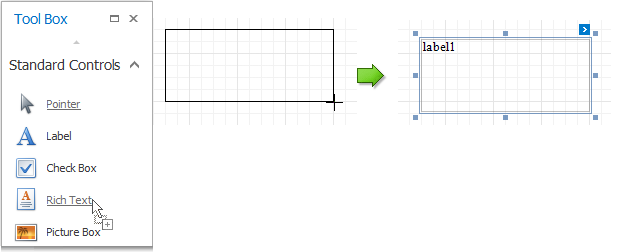 Select an item in the Toolbox, and then indicate the bounding rectangle