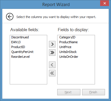 Choose columns to display