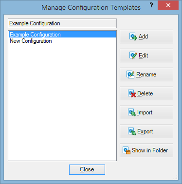 Manage Configuration Templates window