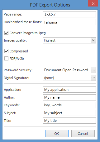 PDF-specific export options