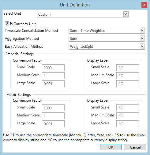 Unit Definition window