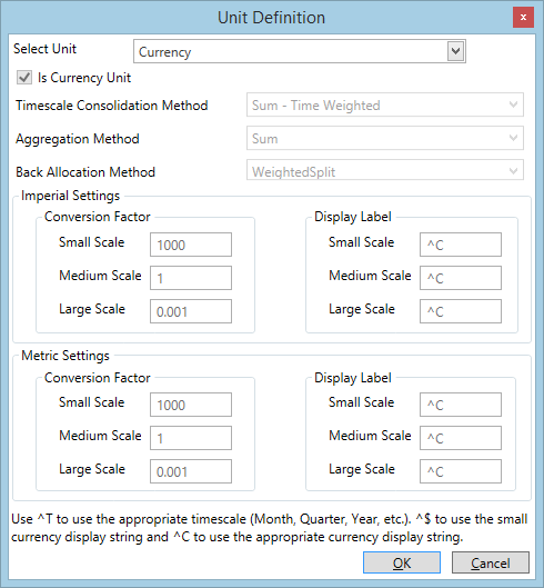 Unit Definition window