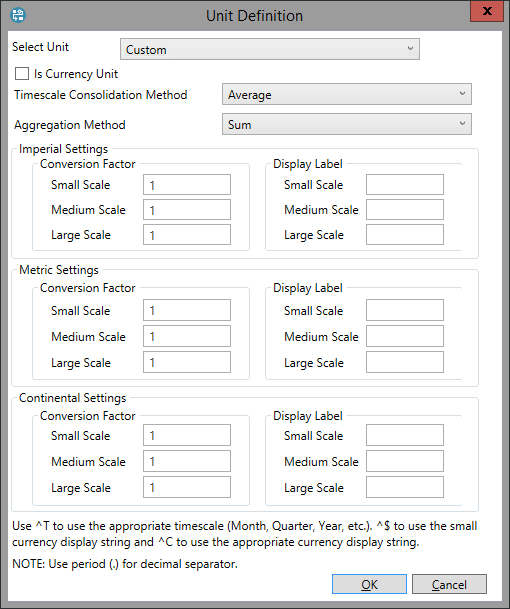 The Unit Definition window