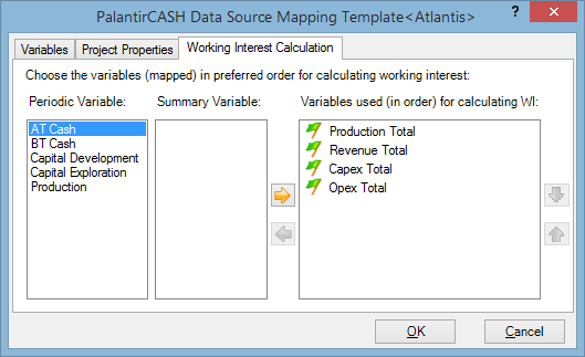 Working Interest Calculation tab