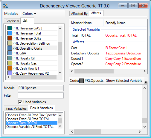 The Affects tab in the Dependency Viewer