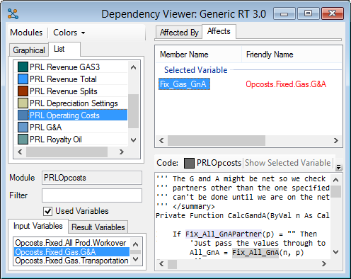 A variable shown in the Affects tab