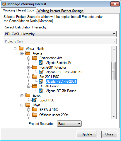 The Manage Working Interest tool