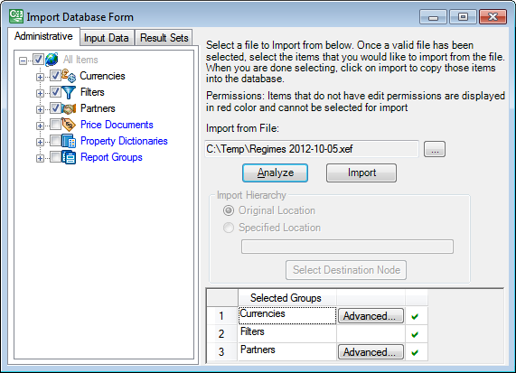 Import list for a Palantir Import File