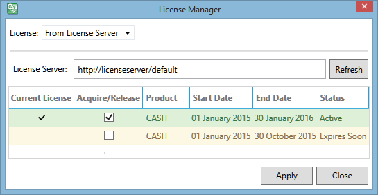 The License Manager window