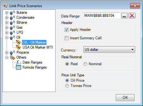 Linking price scenario data ranges