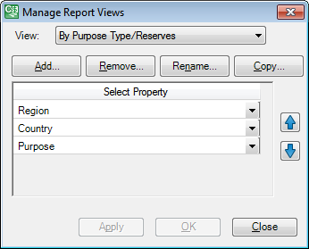 The Manage Report Views window