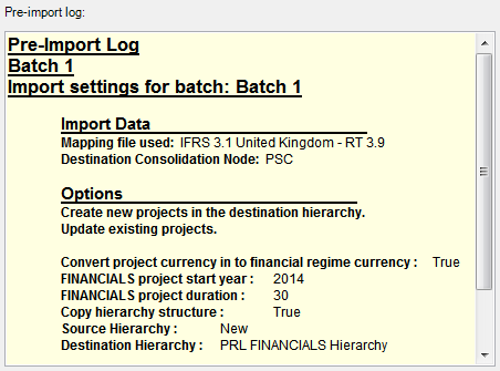 The Pre-import log section