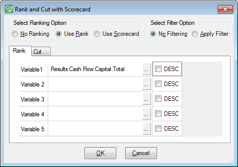 The Rank and Cut with Scorecard window