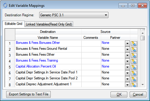 Mapped variables are marked blue