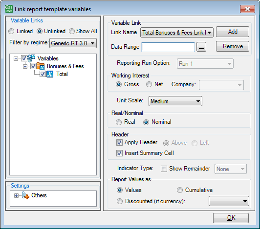 Variable link settings are being specified