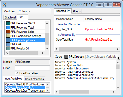 A variable selected in the Input Variables tab