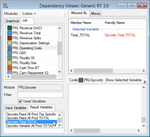 An example output variable in the Result Variables tab