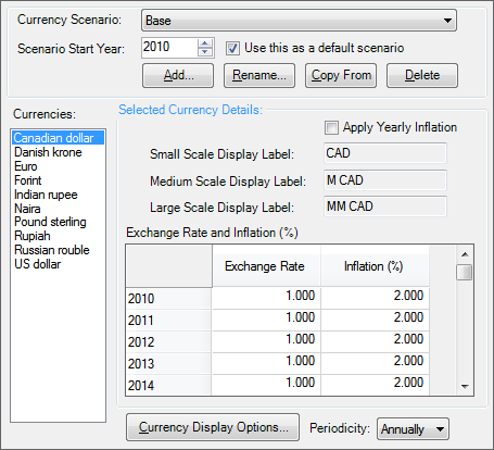 The Currency Options window