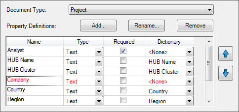 The Document Property Definitions option