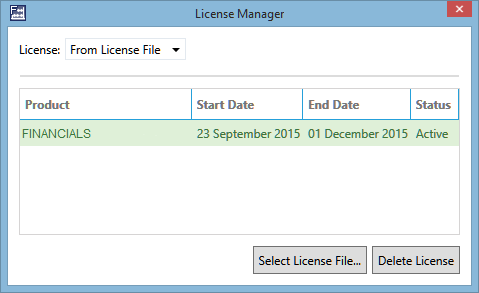 License file selected