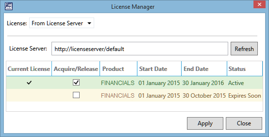 The License Manager window
