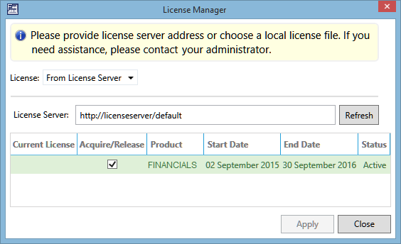 License selected
