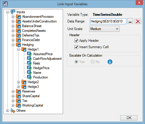 The Link Input Variables window