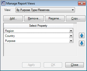 The Manage Report Views window