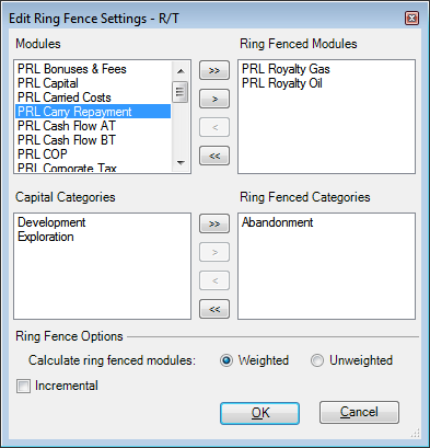 The Ring Fence Settings window