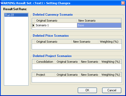 View changes to Result Set settings