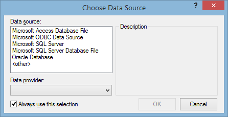 The Choose Data Source dialogue