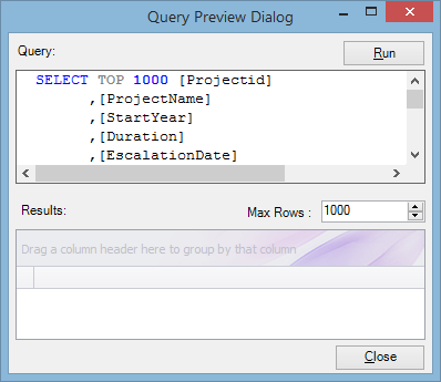 The Query Preview Dialog window