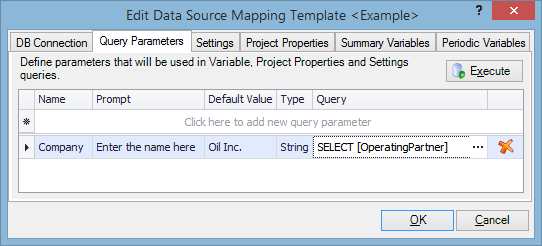 The Query Parameters tab