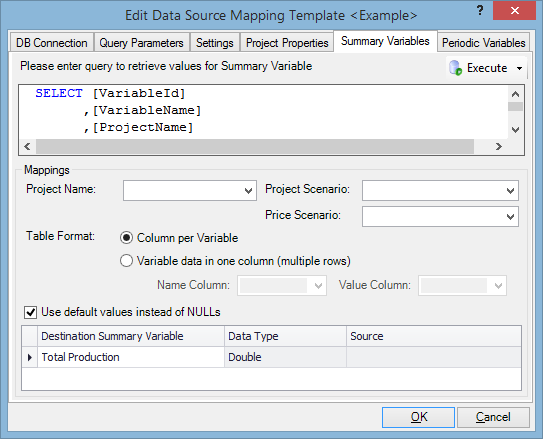 The Summary Variables tab