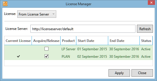 The License Manager window