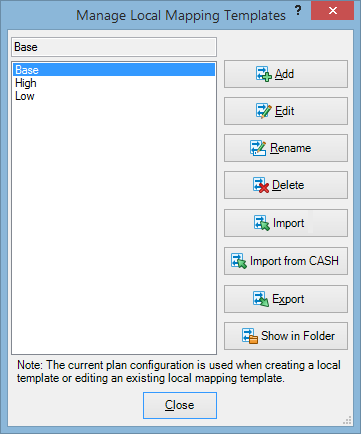 The Manage Local Mapping Templates window