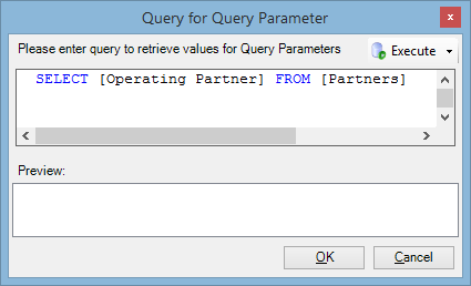 The Query for Query Parameter dialogue