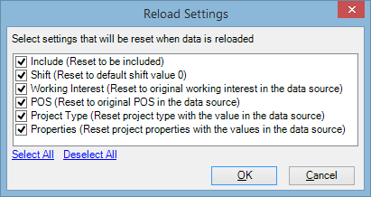 The Reload Settings window