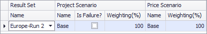 The Specify Result Sets and Scenarios table