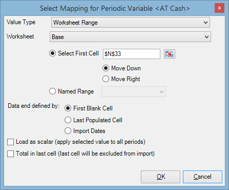 The Select Mapping window with selected cell