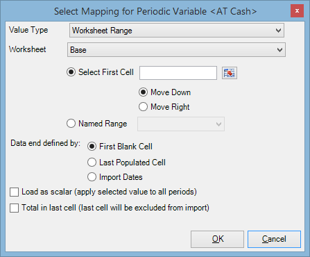 The Select Mapping window with settings